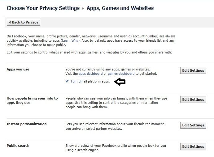 Privacy Settings - Apps