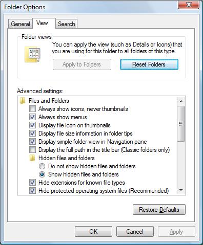 Folder Options - View