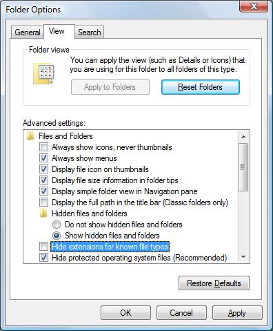 Folder Options Checkbox