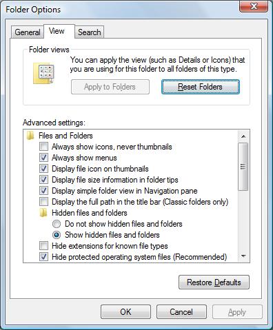 Folder Options - Apply Button Clicked