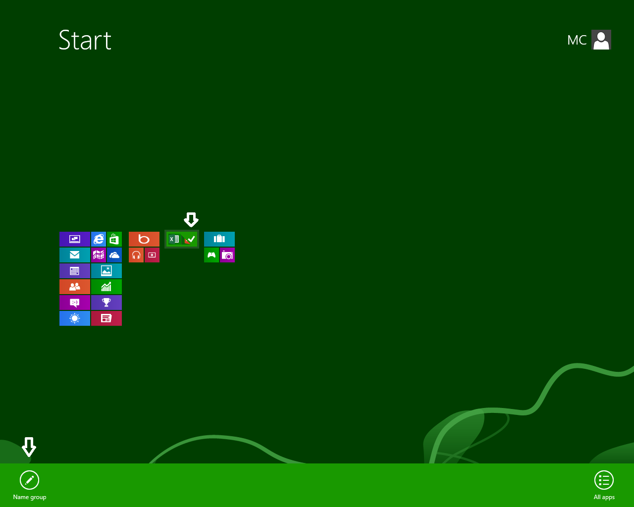 Windows 8 Start Screen-Group Right-Clicked