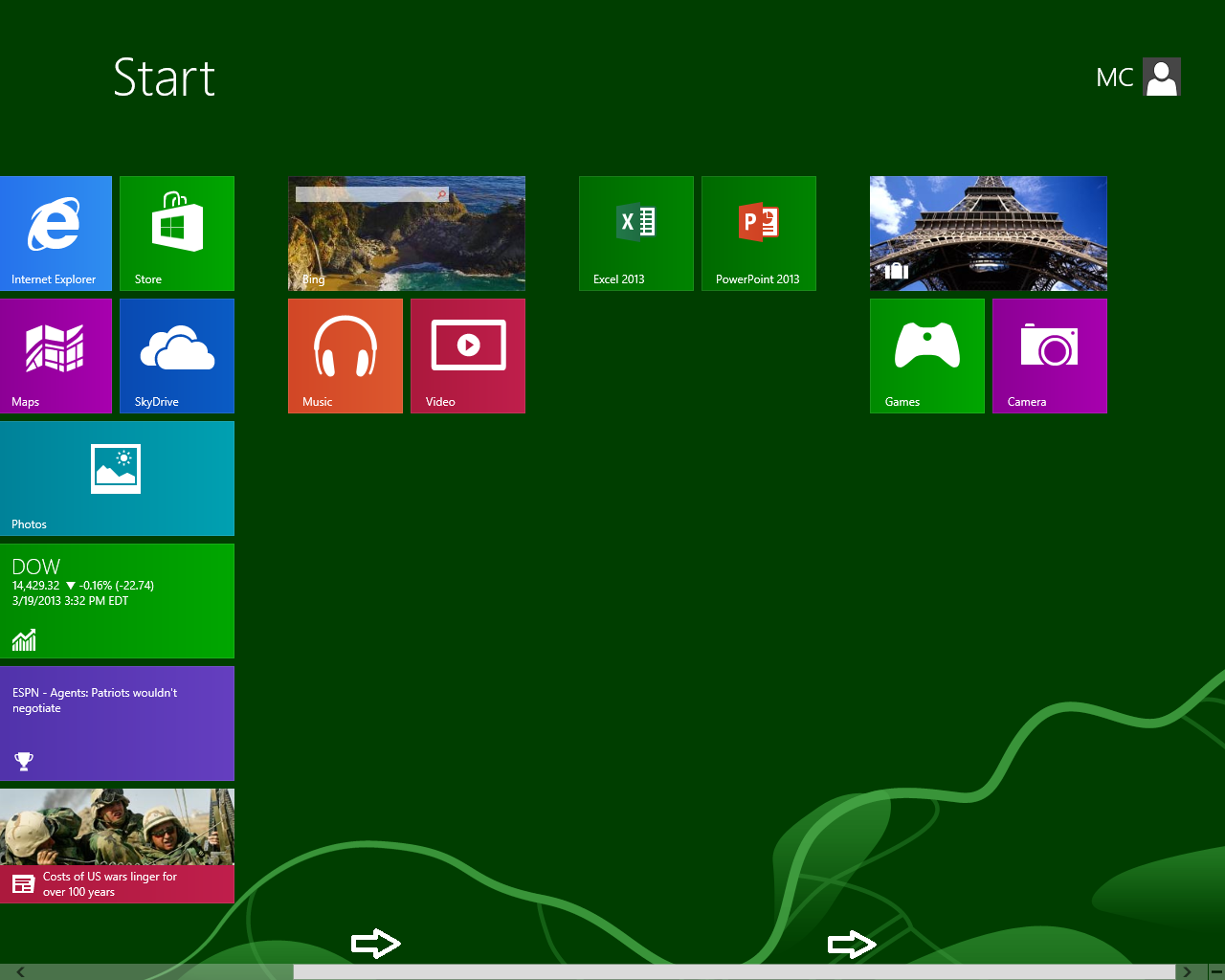 Windows 8 Start Screen-Scrolled to Right