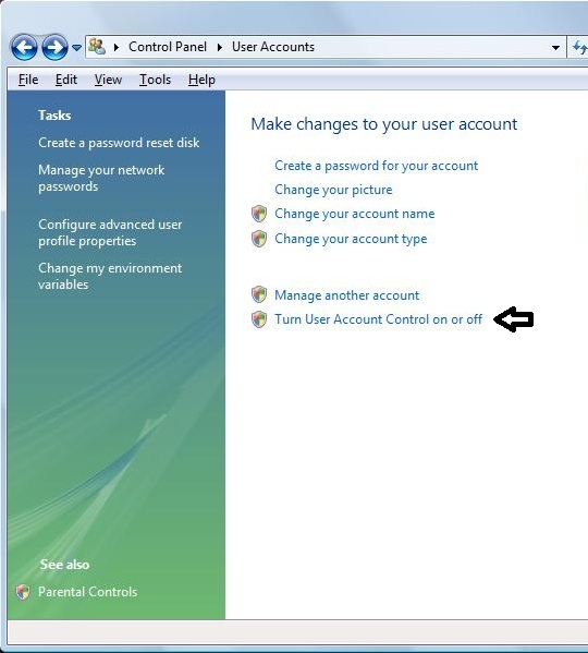 Window Vista User Account Control Settings In Windows