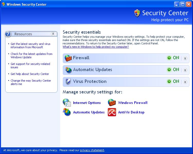 xp security center spyware